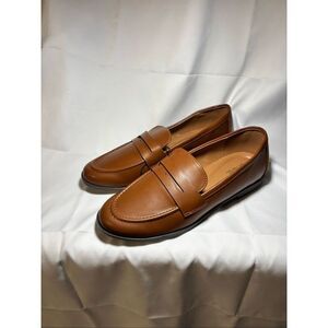 Kensie Penny Loafer Gitty Slip-on Driver Shoes Faux Smooth Leather Cognac